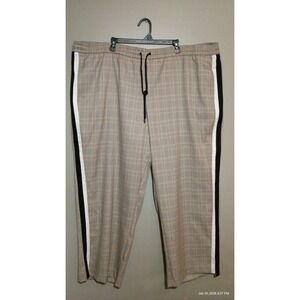 Nine‎ West Wide Leg Pull On Pants Black Plaid Side Black/white Stripe Pockets...